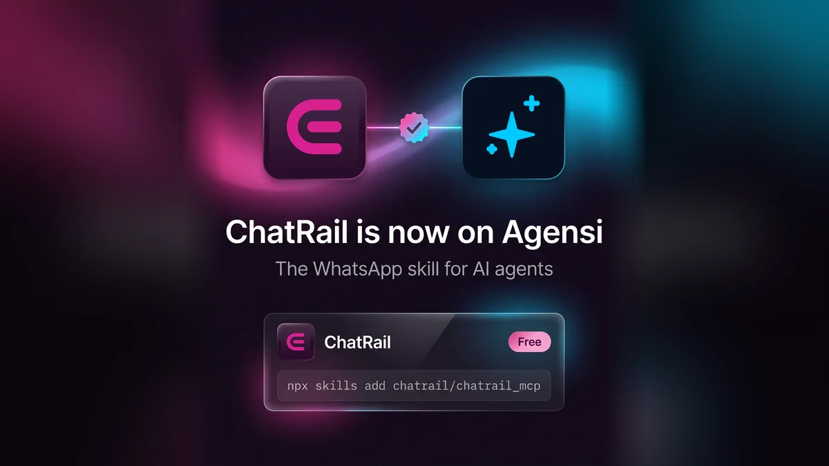 The ChatRail and Agensi icons, with the install command for the ChatRail skill.