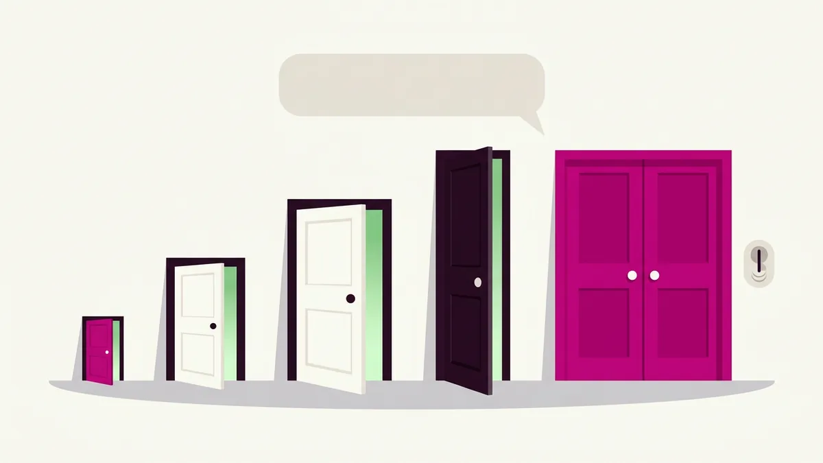 Five doors of different sizes, the widest one marked with a coin slot